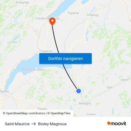 Saint-Maurice to Bioley-Magnoux map