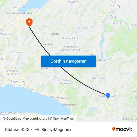 Château-D'Oex to Bioley-Magnoux map
