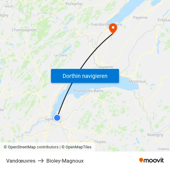 Vandœuvres to Bioley-Magnoux map
