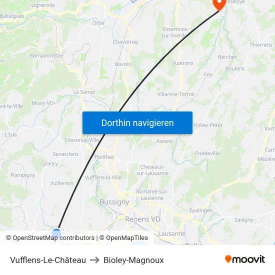Vufflens-Le-Château to Bioley-Magnoux map