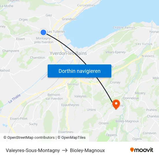 Valeyres-Sous-Montagny to Bioley-Magnoux map