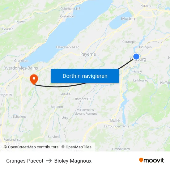 Granges-Paccot to Bioley-Magnoux map