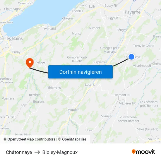 Châtonnaye to Bioley-Magnoux map