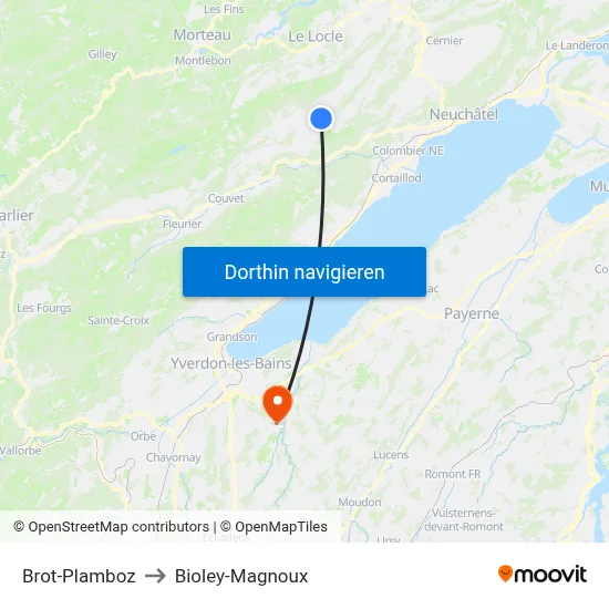 Brot-Plamboz to Bioley-Magnoux map