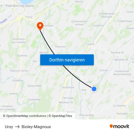 Ursy to Bioley-Magnoux map