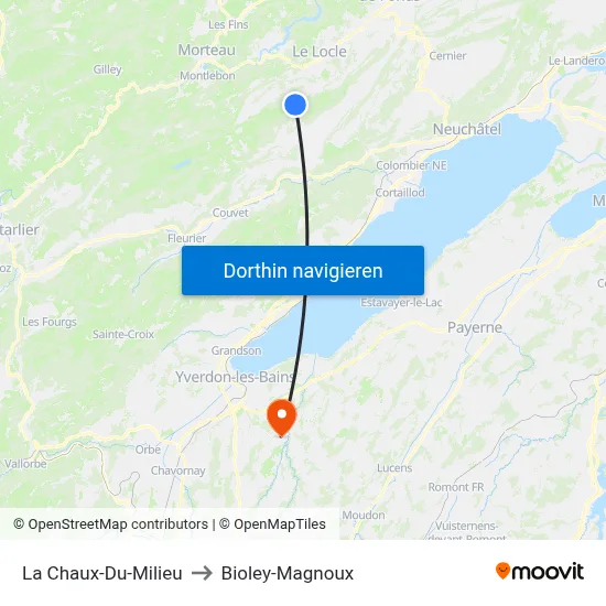 La Chaux-Du-Milieu to Bioley-Magnoux map