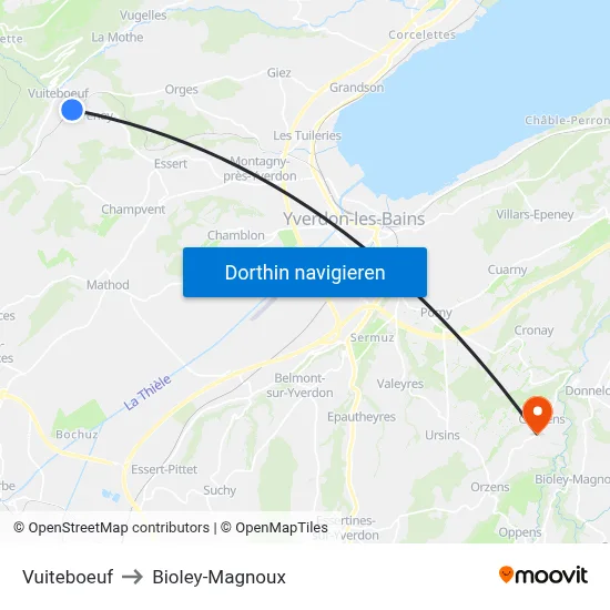 Vuiteboeuf to Bioley-Magnoux map