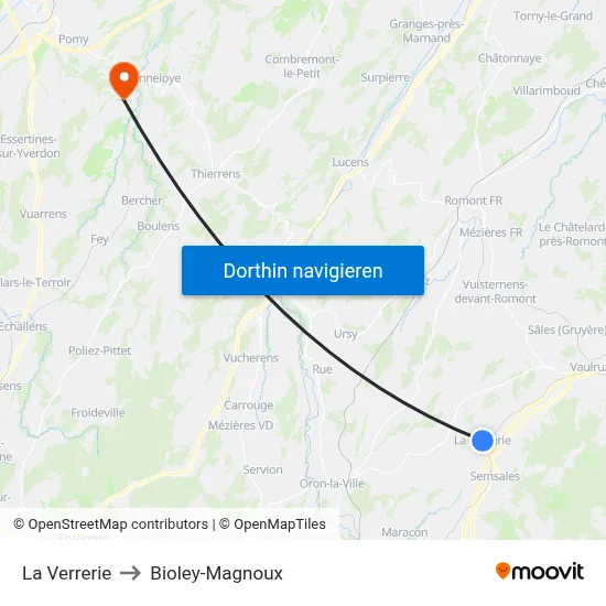 La Verrerie to Bioley-Magnoux map