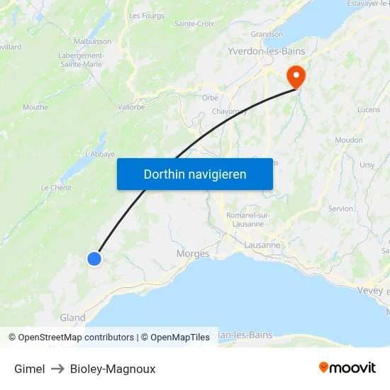 Gimel to Bioley-Magnoux map