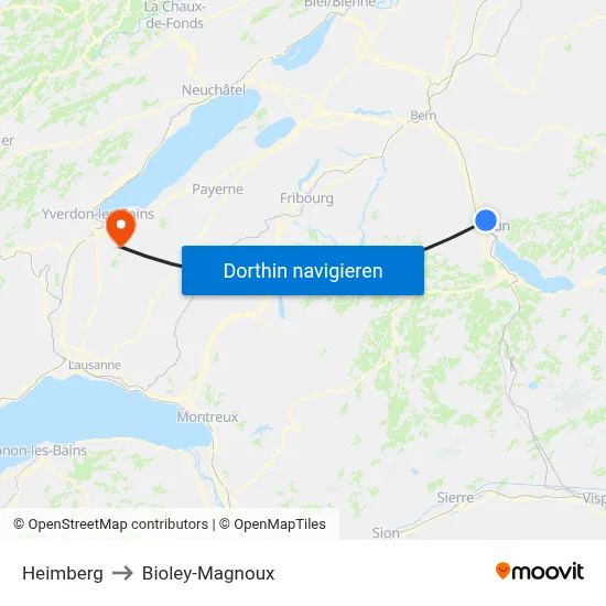 Heimberg to Bioley-Magnoux map