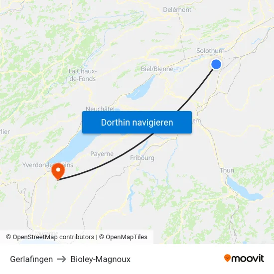 Gerlafingen to Bioley-Magnoux map