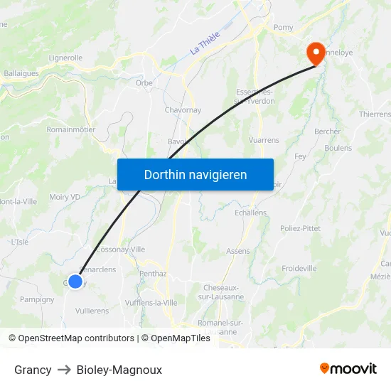 Grancy to Bioley-Magnoux map