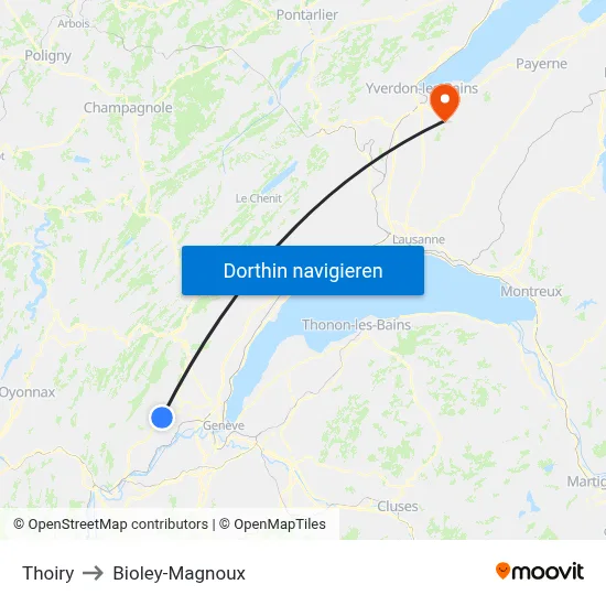 Thoiry to Bioley-Magnoux map
