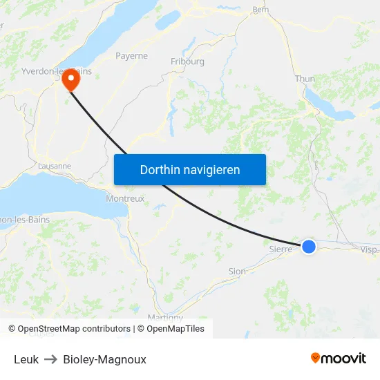 Leuk to Bioley-Magnoux map