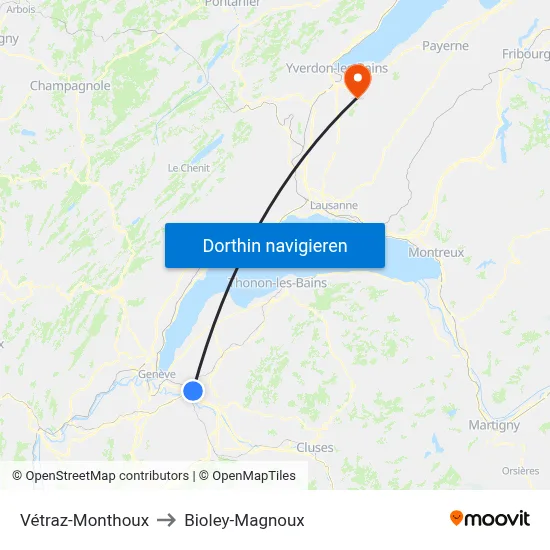 Vétraz-Monthoux to Bioley-Magnoux map