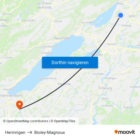 Hermrigen to Bioley-Magnoux map