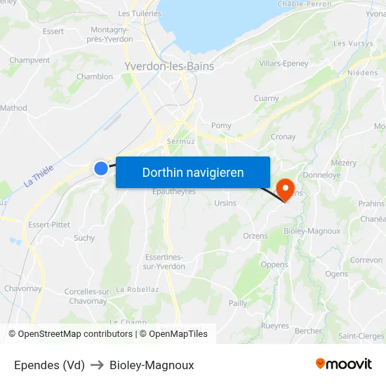 Ependes (Vd) to Bioley-Magnoux map