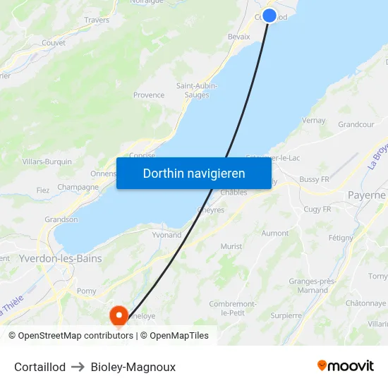 Cortaillod to Bioley-Magnoux map