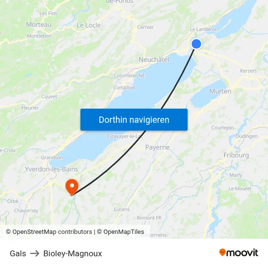 Gals to Bioley-Magnoux map
