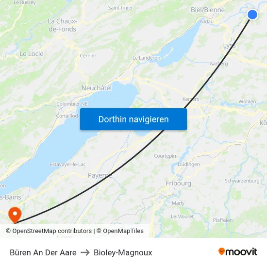 Büren An Der Aare to Bioley-Magnoux map