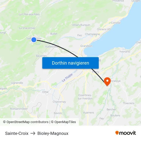 Sainte-Croix to Bioley-Magnoux map