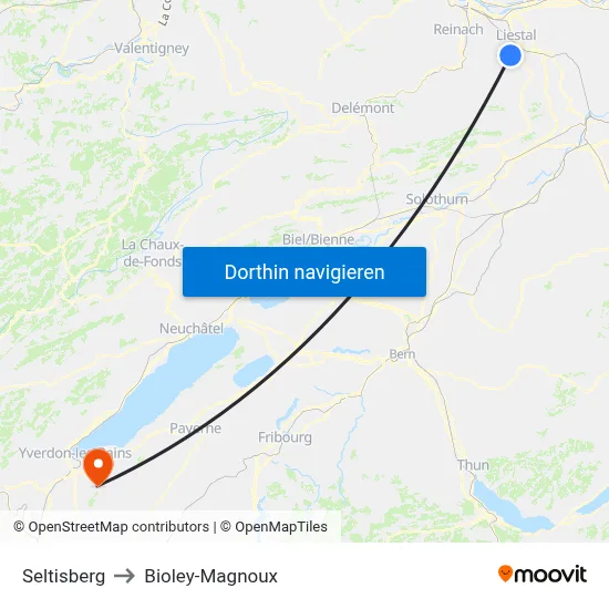 Seltisberg to Bioley-Magnoux map