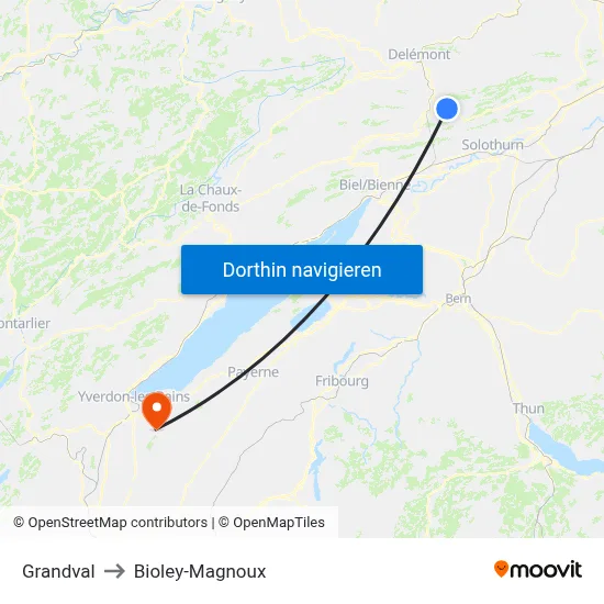 Grandval to Bioley-Magnoux map