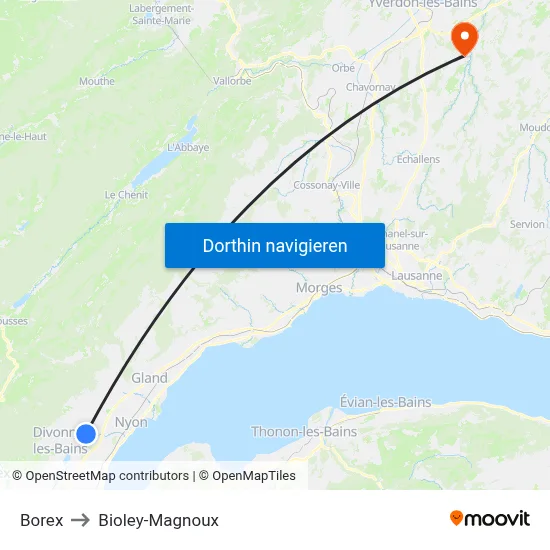 Borex to Bioley-Magnoux map