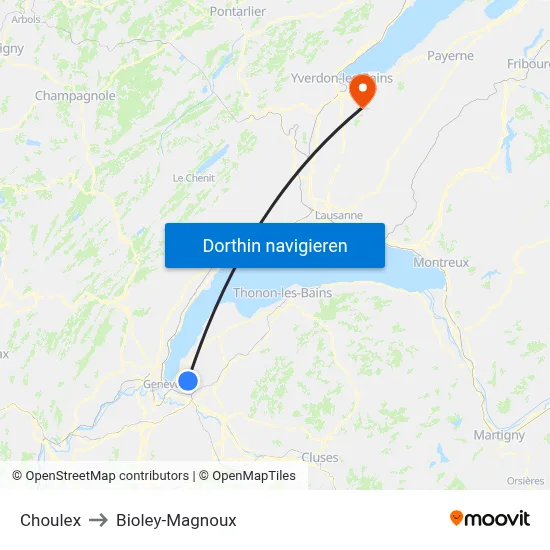 Choulex to Bioley-Magnoux map