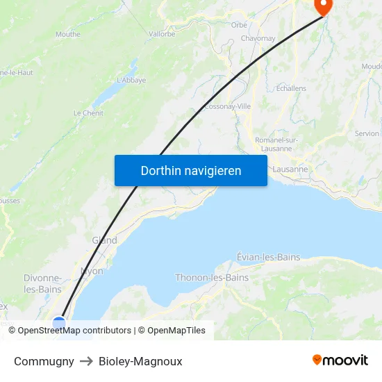 Commugny to Bioley-Magnoux map