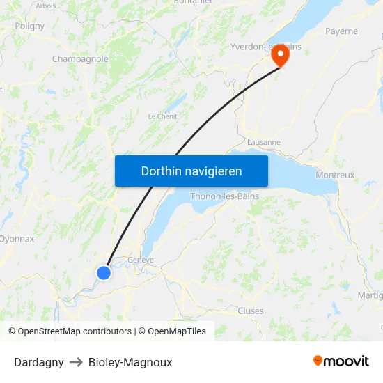 Dardagny to Bioley-Magnoux map