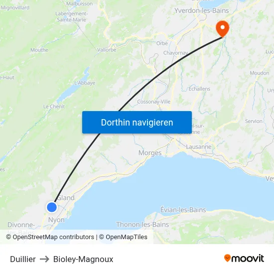 Duillier to Bioley-Magnoux map
