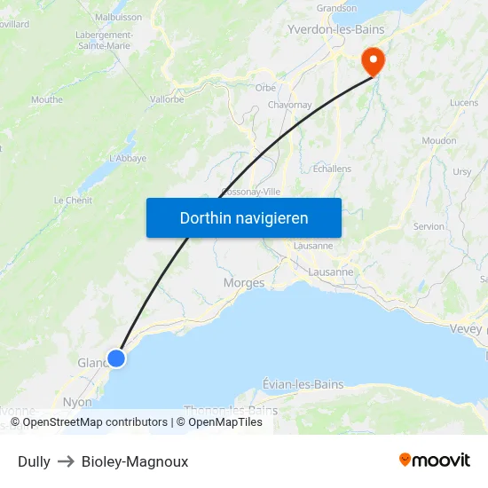 Dully to Bioley-Magnoux map
