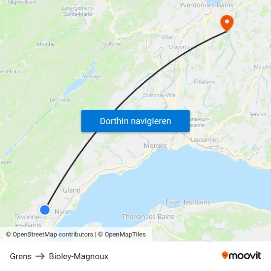 Grens to Bioley-Magnoux map
