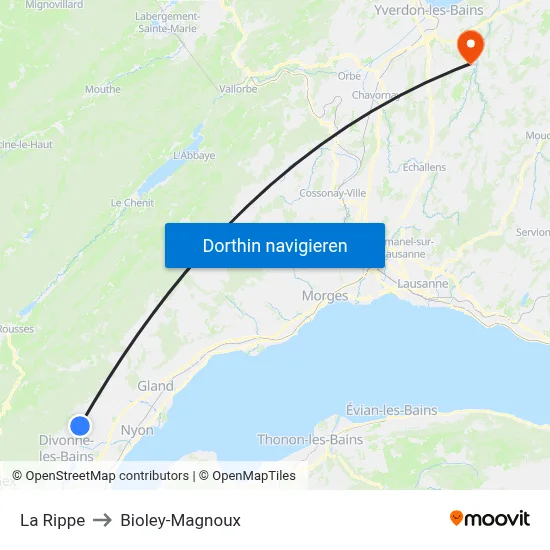 La Rippe to Bioley-Magnoux map