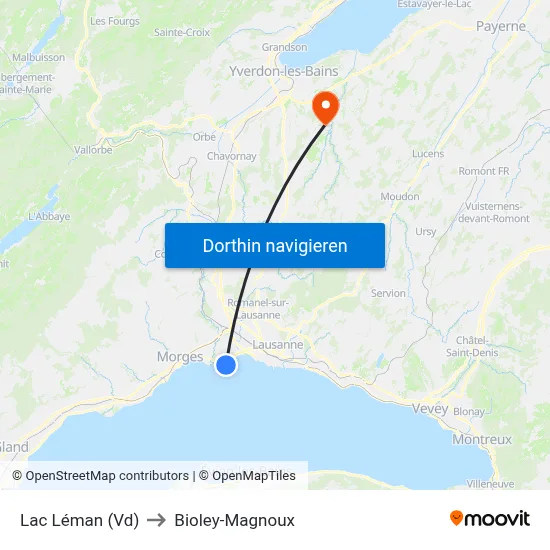 Lac Léman (Vd) to Bioley-Magnoux map