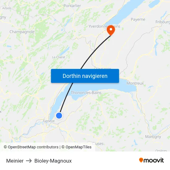 Meinier to Bioley-Magnoux map