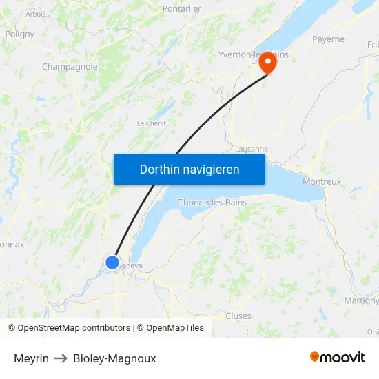 Meyrin to Bioley-Magnoux map