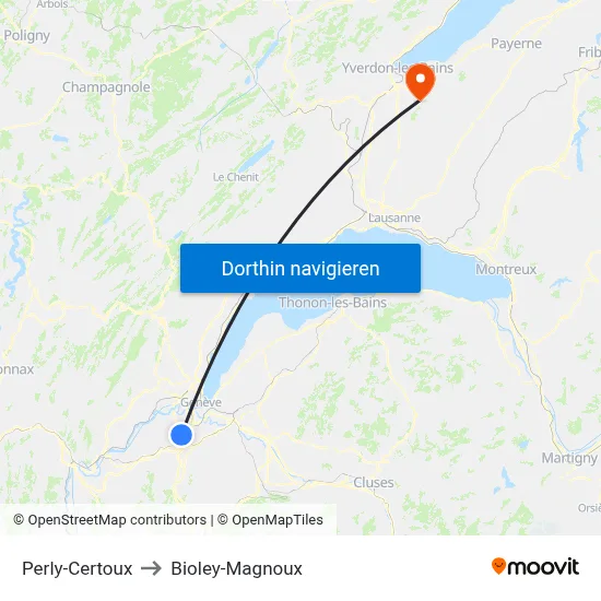 Perly-Certoux to Bioley-Magnoux map
