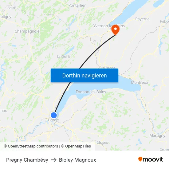Pregny-Chambésy to Bioley-Magnoux map