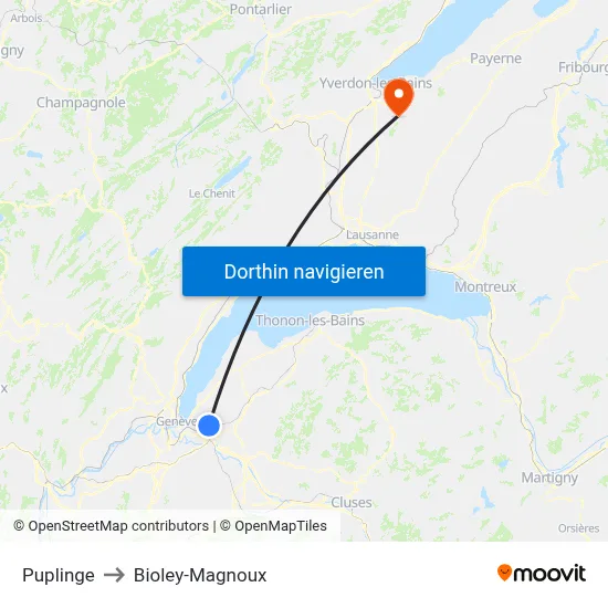 Puplinge to Bioley-Magnoux map