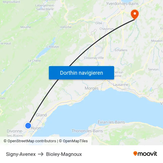 Signy-Avenex to Bioley-Magnoux map