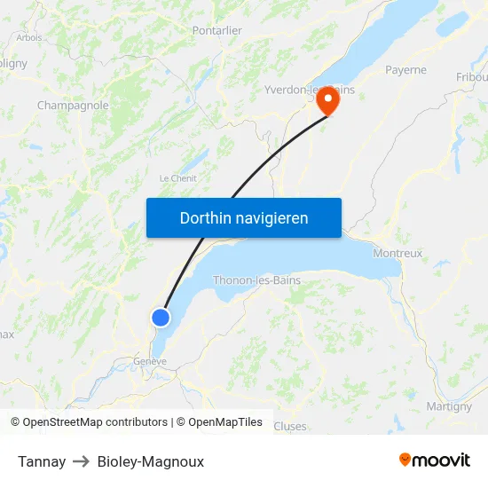 Tannay to Bioley-Magnoux map