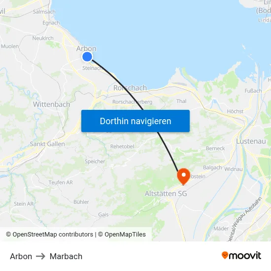 Arbon to Marbach map