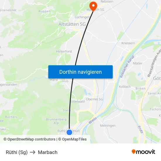 Rüthi (Sg) to Marbach map