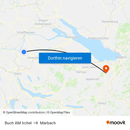 Buch AM Irchel to Marbach map