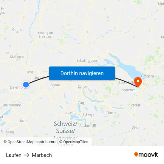Laufen to Marbach map