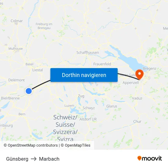 Günsberg to Marbach map