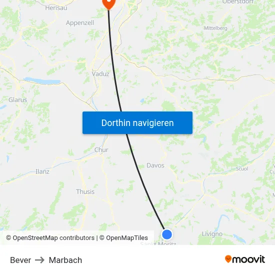 Bever to Marbach map