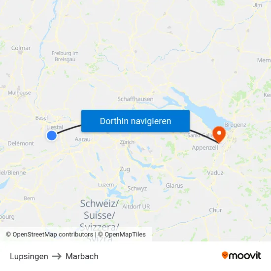 Lupsingen to Marbach map